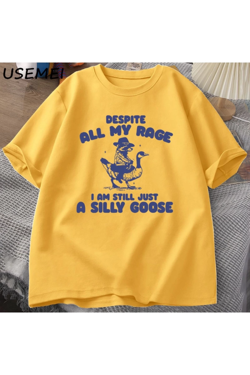 Benim Öfke Despite Ben Hala Aptal Kaz T-Shirt Garip Meme T-Shirt Komik Kaz Tshirt Pamuk Kısa