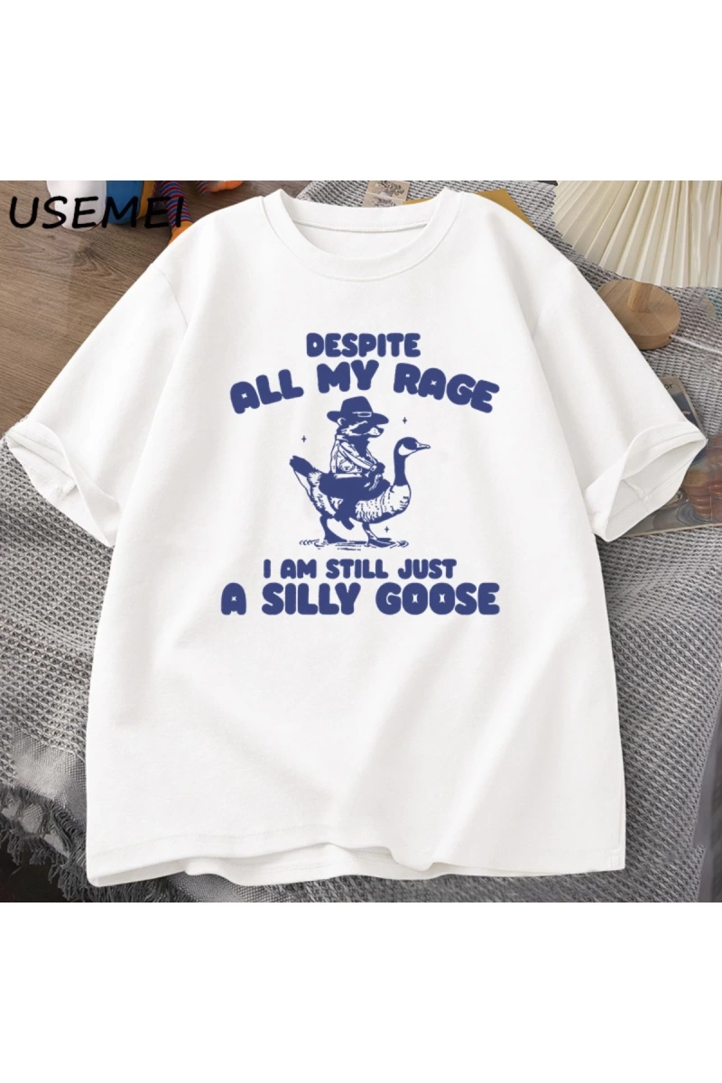 Benim Öfke Despite Ben Hala Aptal Kaz T-Shirt Garip Meme T-Shirt Komik Kaz Tshirt Pamuk Kısa