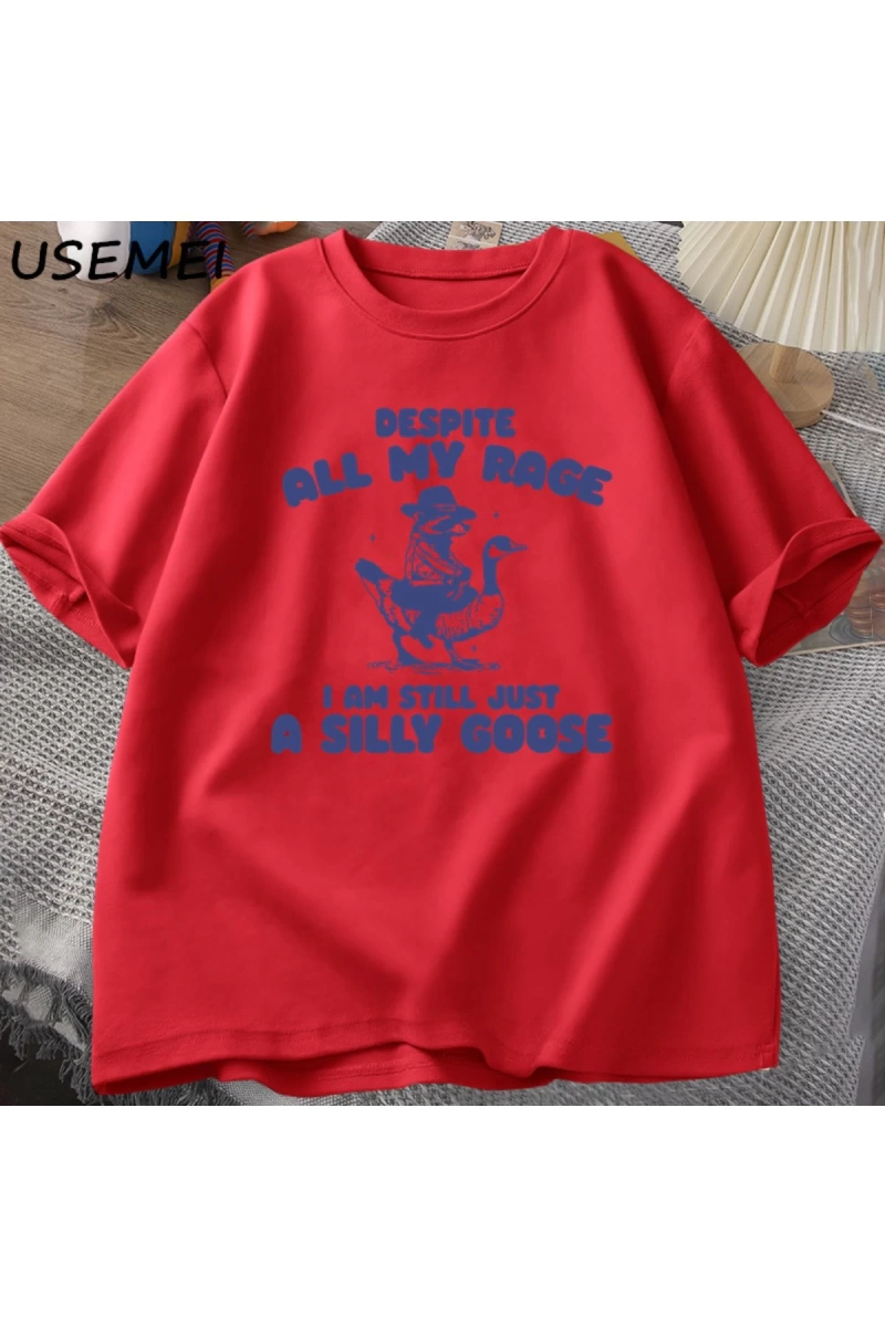 Benim Öfke Despite Ben Hala Aptal Kaz T-Shirt Garip Meme T-Shirt Komik Kaz Tshirt Pamuk Kısa
