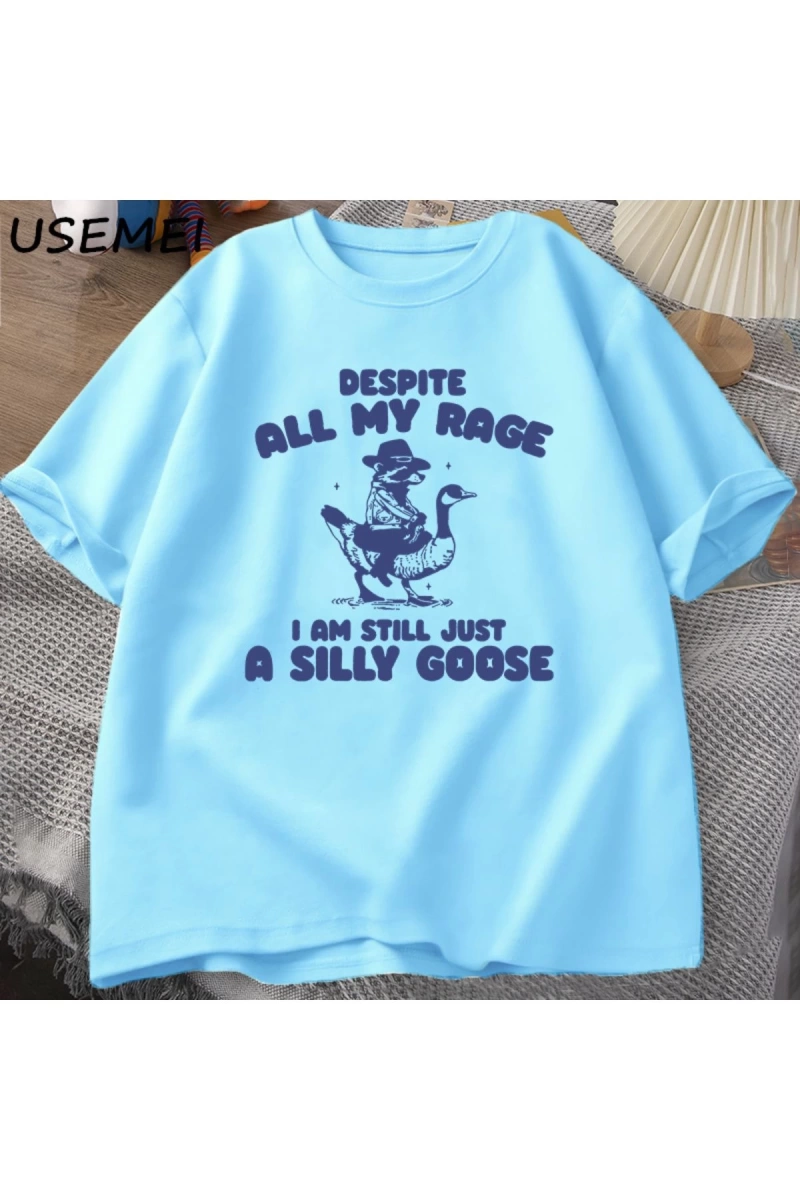 Benim Öfke Despite Ben Hala Aptal Kaz T-Shirt Garip Meme T-Shirt Komik Kaz Tshirt Pamuk Kısa