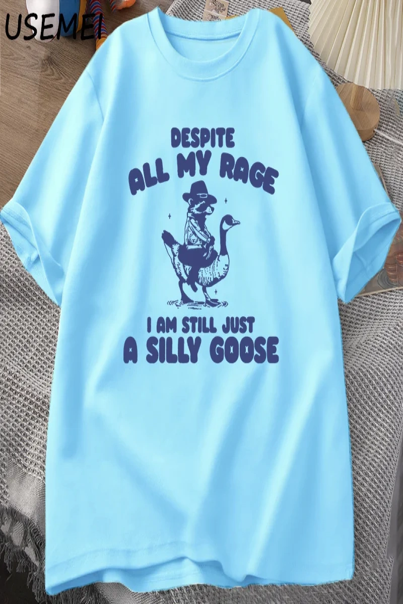Benim Öfke Despite Ben Hala Aptal Kaz T-Shirt Garip Meme T-Shirt Komik Kaz Tshirt Pamuk Kısa  3066