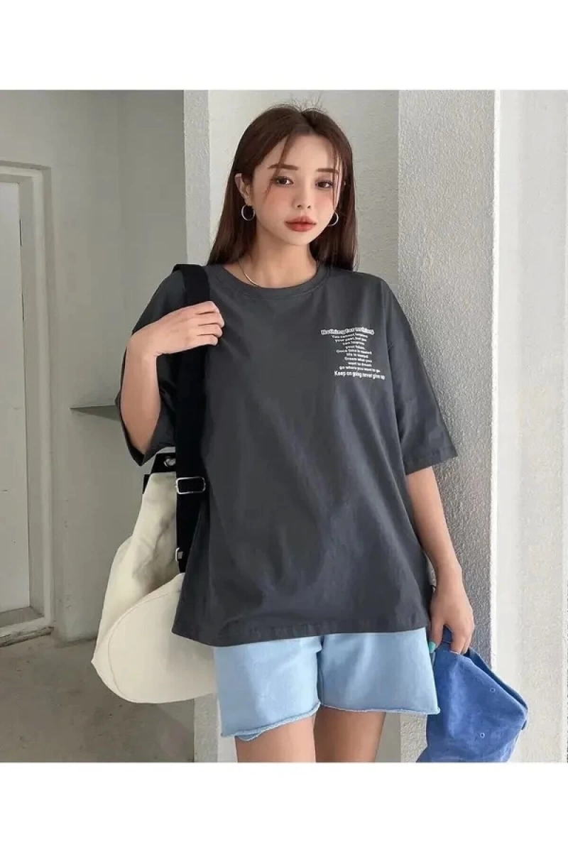 Benisengydir Kadın Füme Nothing For Baskılı Oversize Bisiklet Yaka Tshirt