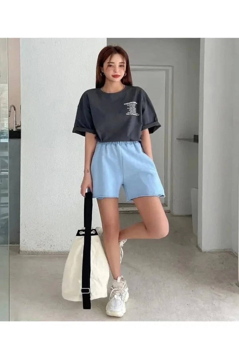 Benisengydir Kadın Füme Nothing For Baskılı Oversize Bisiklet Yaka Tshirt
