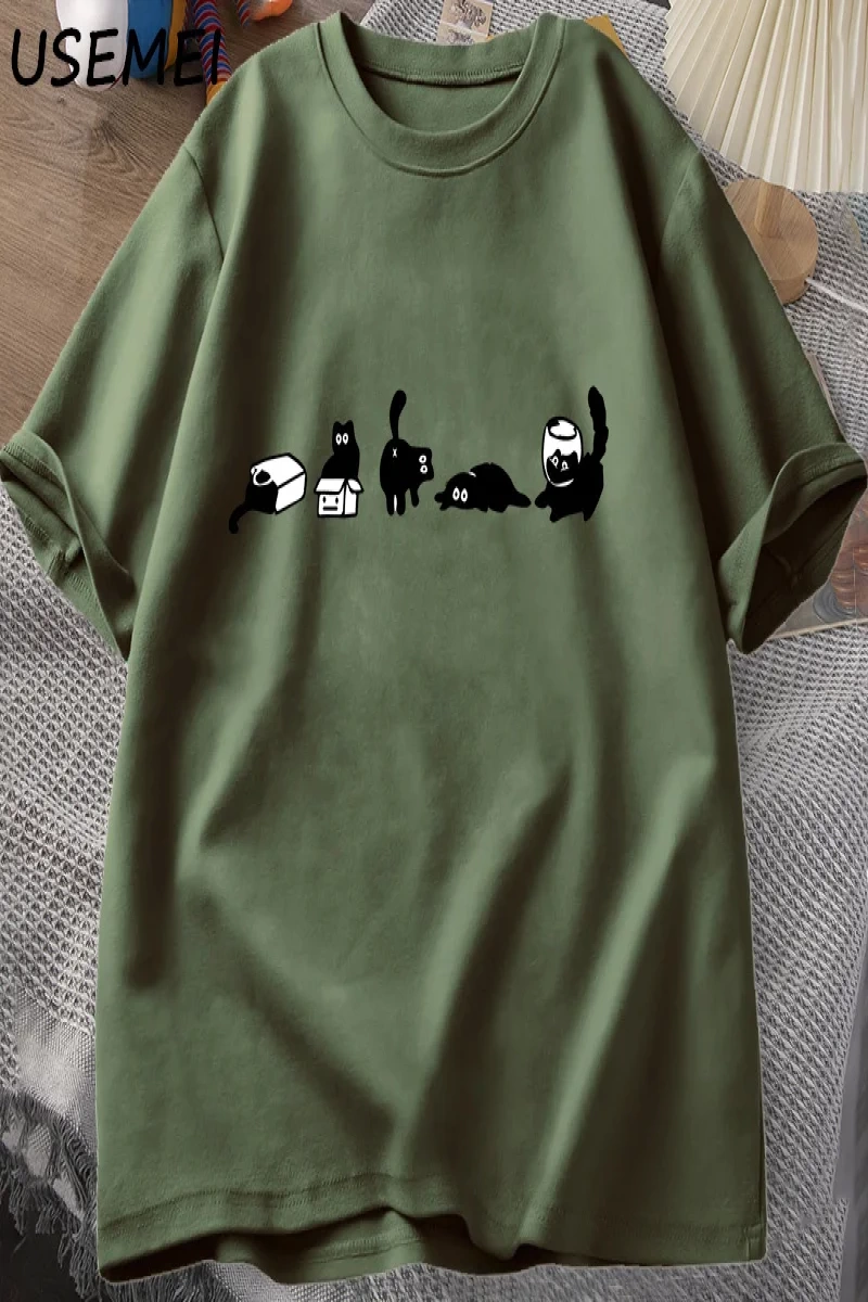 Beş ruh hali kediler T-Shirt büyük boy kedi anne Tee komik pamuk kısa kollu kedi severler T S 2824