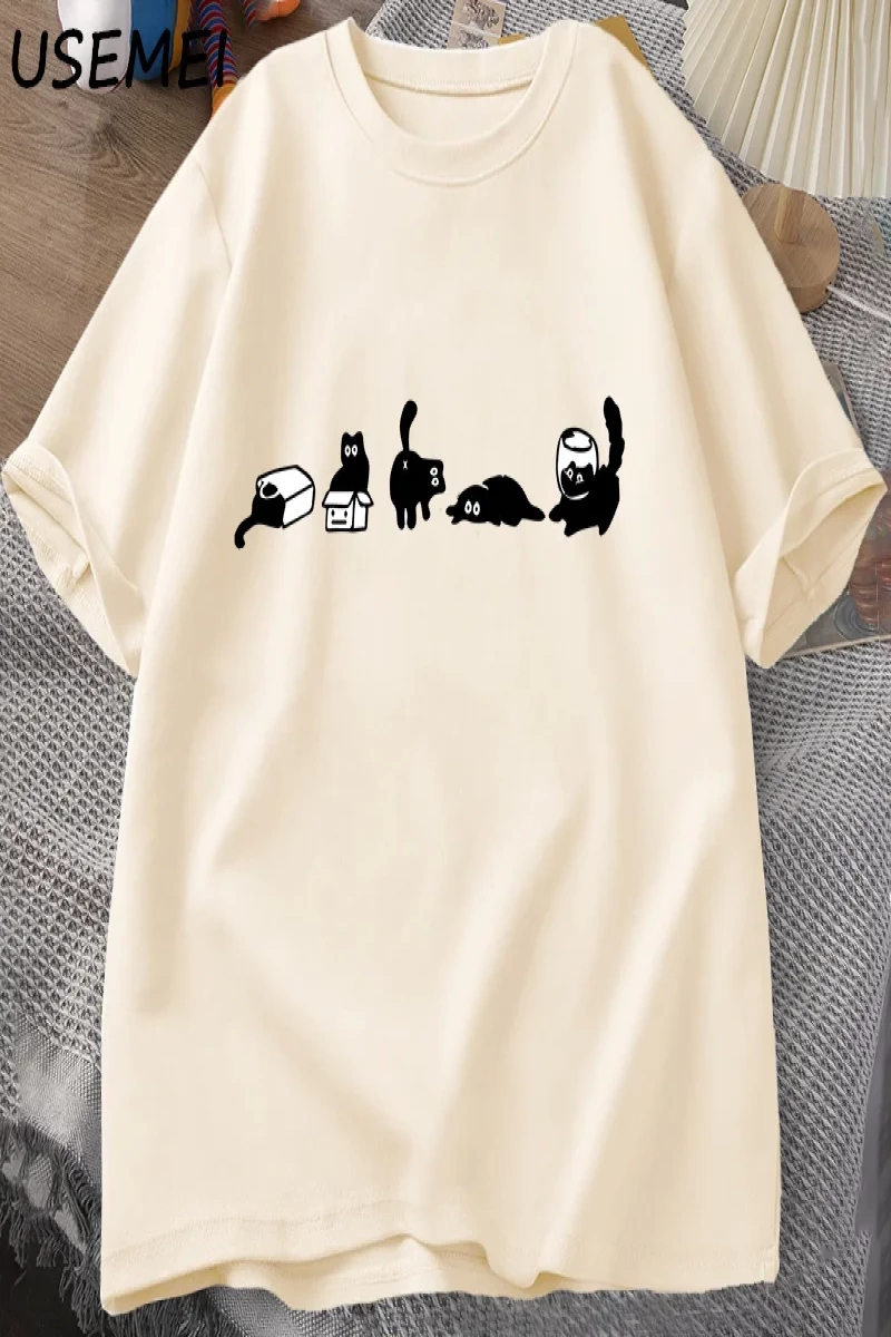 Beş ruh hali kediler T-Shirt büyük boy kedi anne Tee komik pamuk kısa kollu kedi severler T S 2824