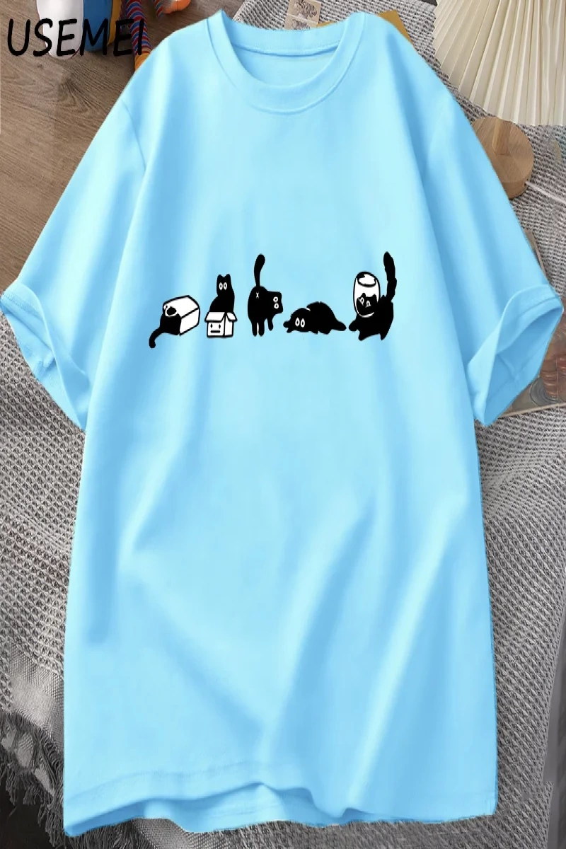 Beş ruh hali kediler T-Shirt büyük boy kedi anne Tee komik pamuk kısa kollu kedi severler T S 2824
