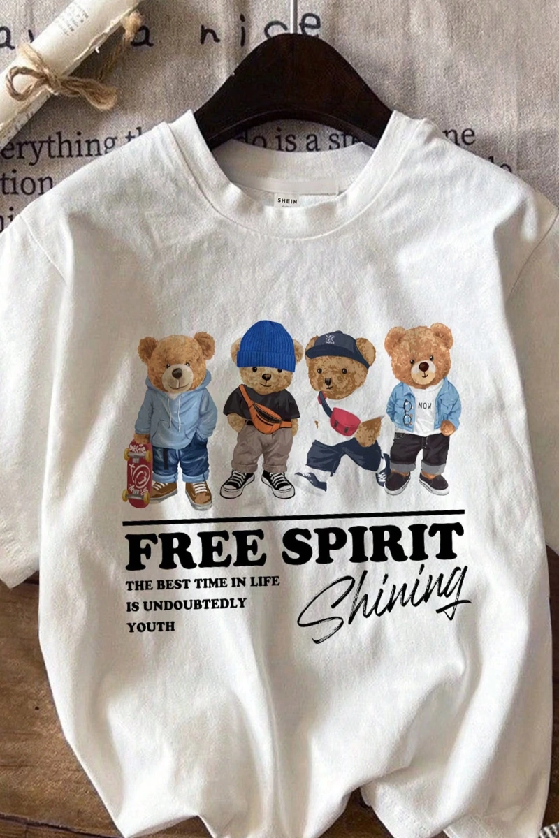 Beyaz Ayı Desenli Fitted Casual Crew Yaka Kısa Kollu Tişört Kadınlar İçin, Yaz İçin