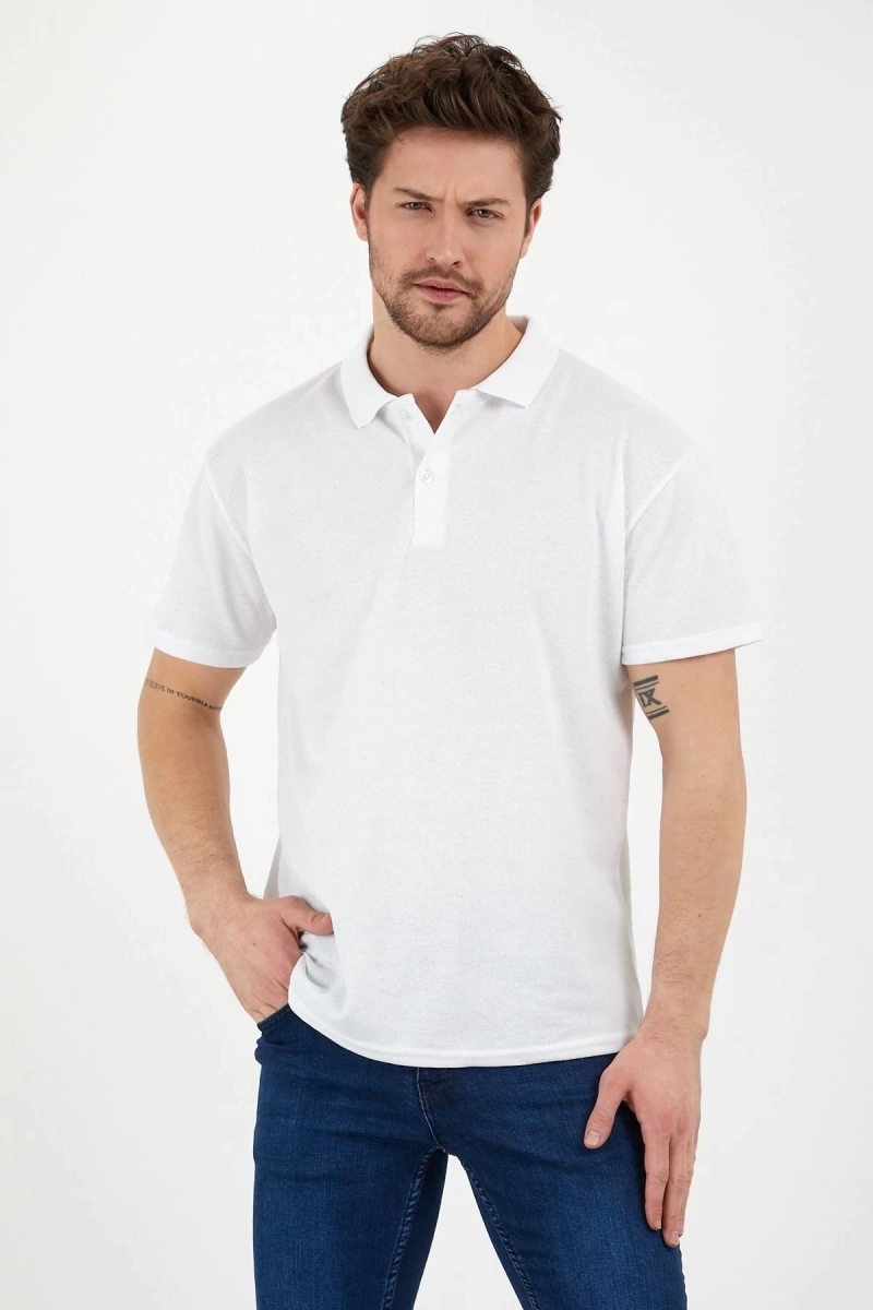 Beyaz Dar/slim Fitt Polo Yaka Tshirt.
