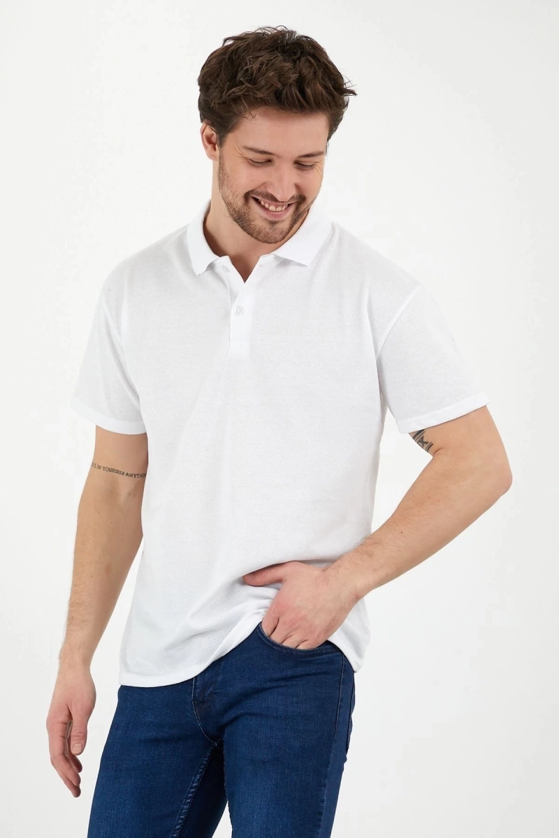 Beyaz Dar/slim Fitt Polo Yaka Tshirt.