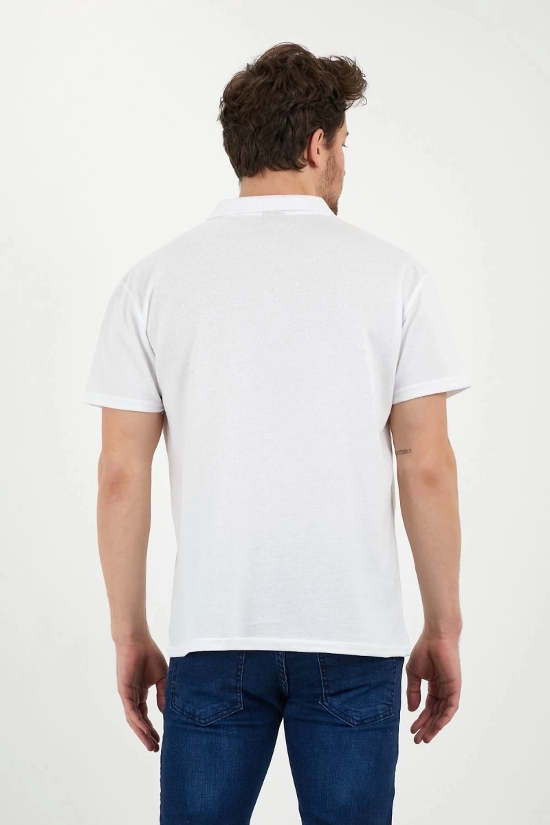 Beyaz Dar/slim Fitt Polo Yaka Tshirt.