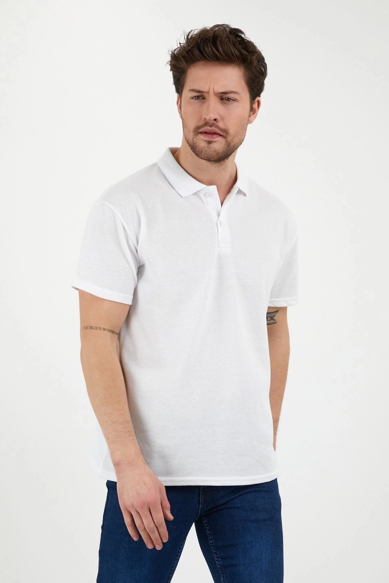 Beyaz Dar/slim Fitt Polo Yaka Tshirt.
