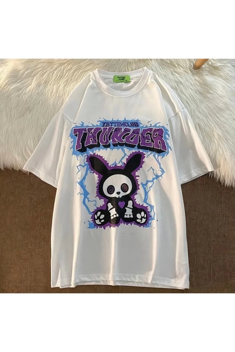 Beyaz Unisex Hipnoz Tavşan Tişört