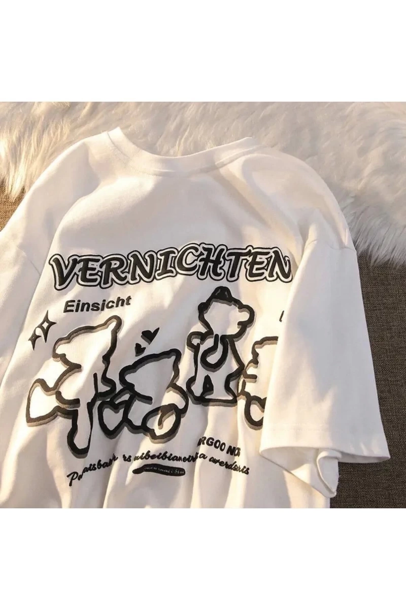 Beyaz Unisex Vernichtten Einsicht Karakter Tişört