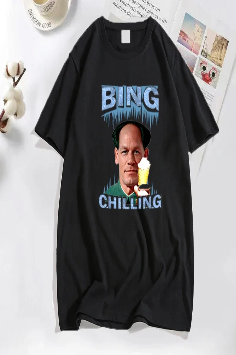 Bing soğutma Retro John Xina dondurma erkek tişört siyah pamuk yaz rahat kısa kollu erkek T S 2988