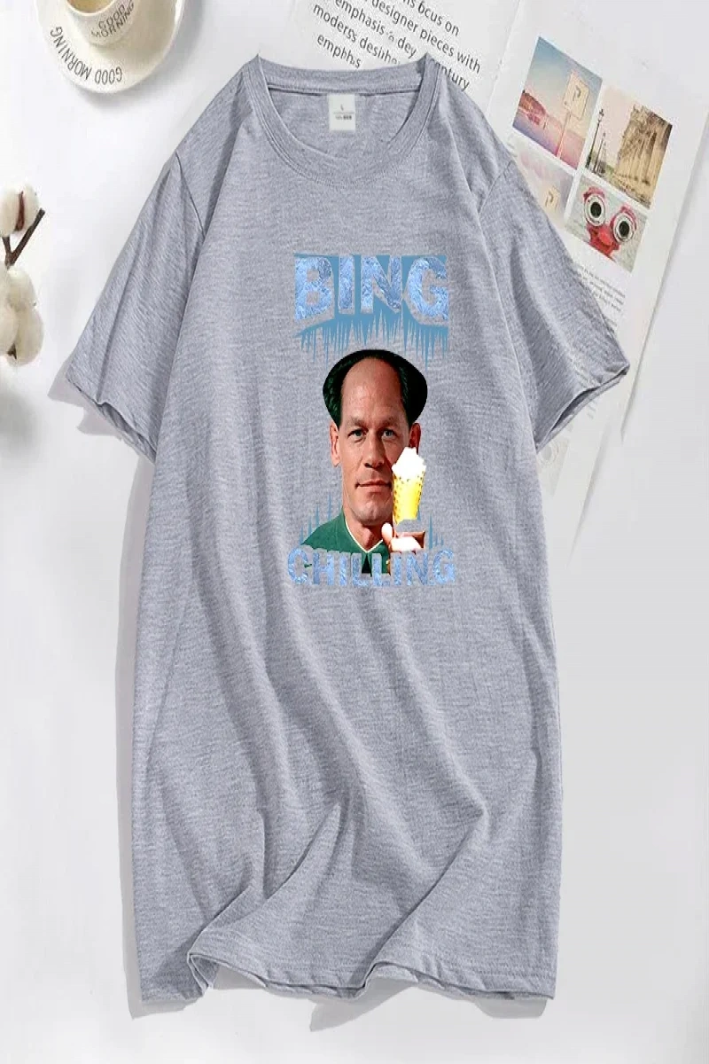 Bing soğutma Retro John Xina dondurma erkek tişört siyah pamuk yaz rahat kısa kollu erkek T S 2988