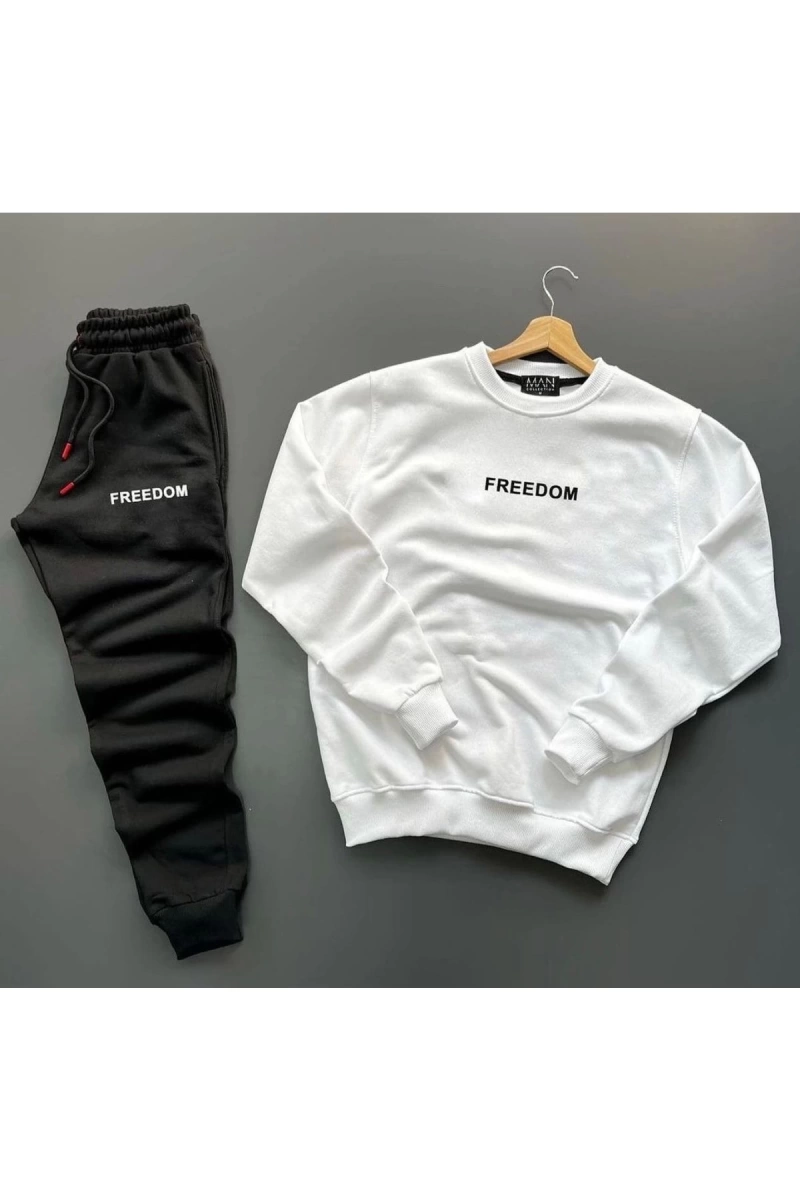Bisiklet Yaka Freedom Baskılı Tam Kışlık Oversize Dış Mekan Erkek Eşofman Takımı