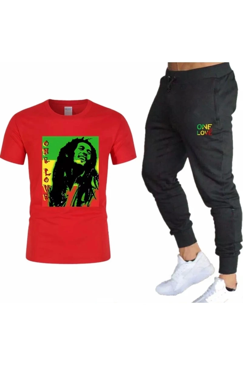 Bob Marley One Love Baskılı %100 Pamuk Kısa Kollu Yazlık Erkek Eşofman Takımı