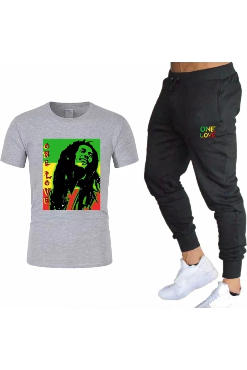 Bob Marley One Love Dijital Baskılı Pamuklu Kısa Kollu Yazlık Erkek Eşofman Takımı