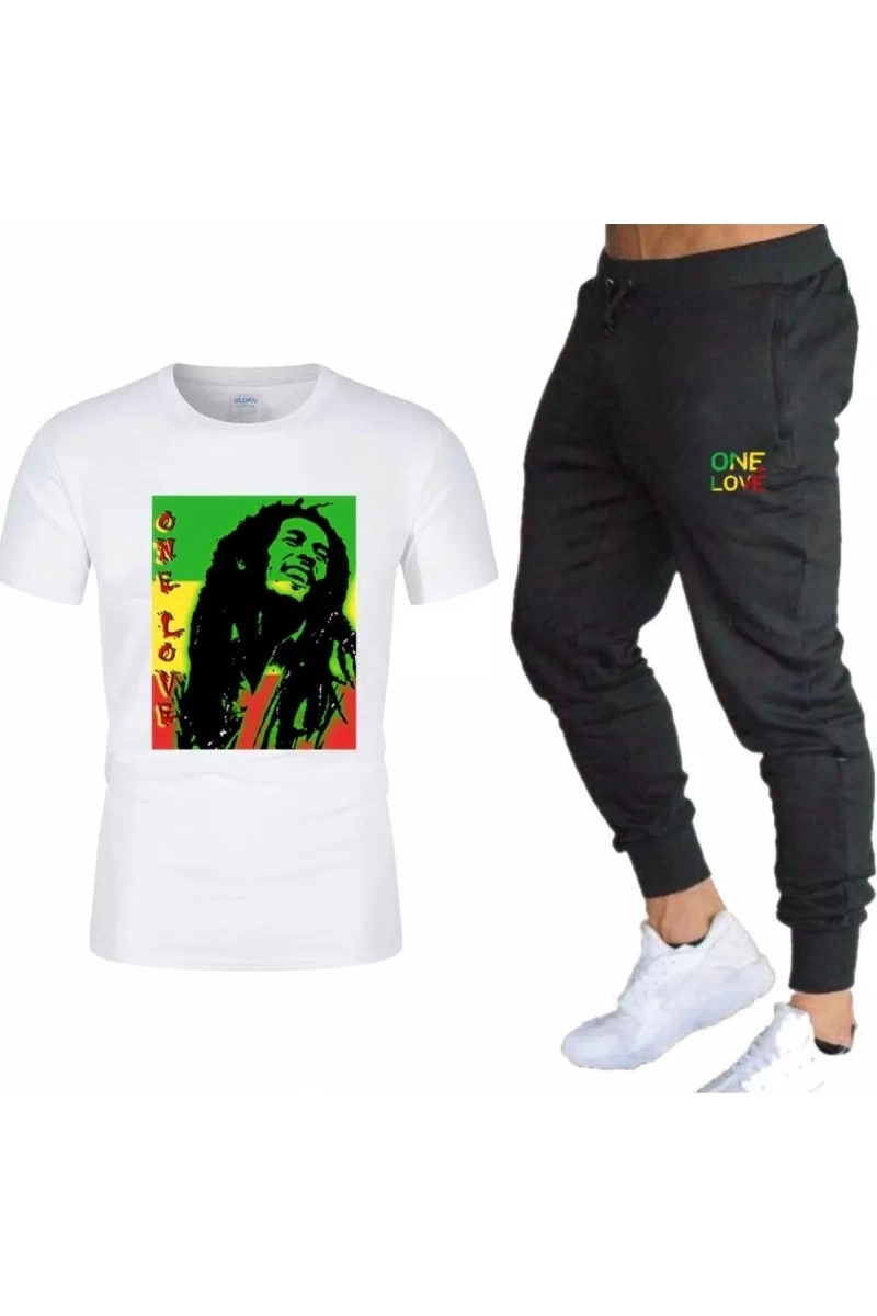 Bob Marley One Love Göğüs Baskılı Pamuk Kısa Kollu Yazlık Erkek Eşofman Takımı
