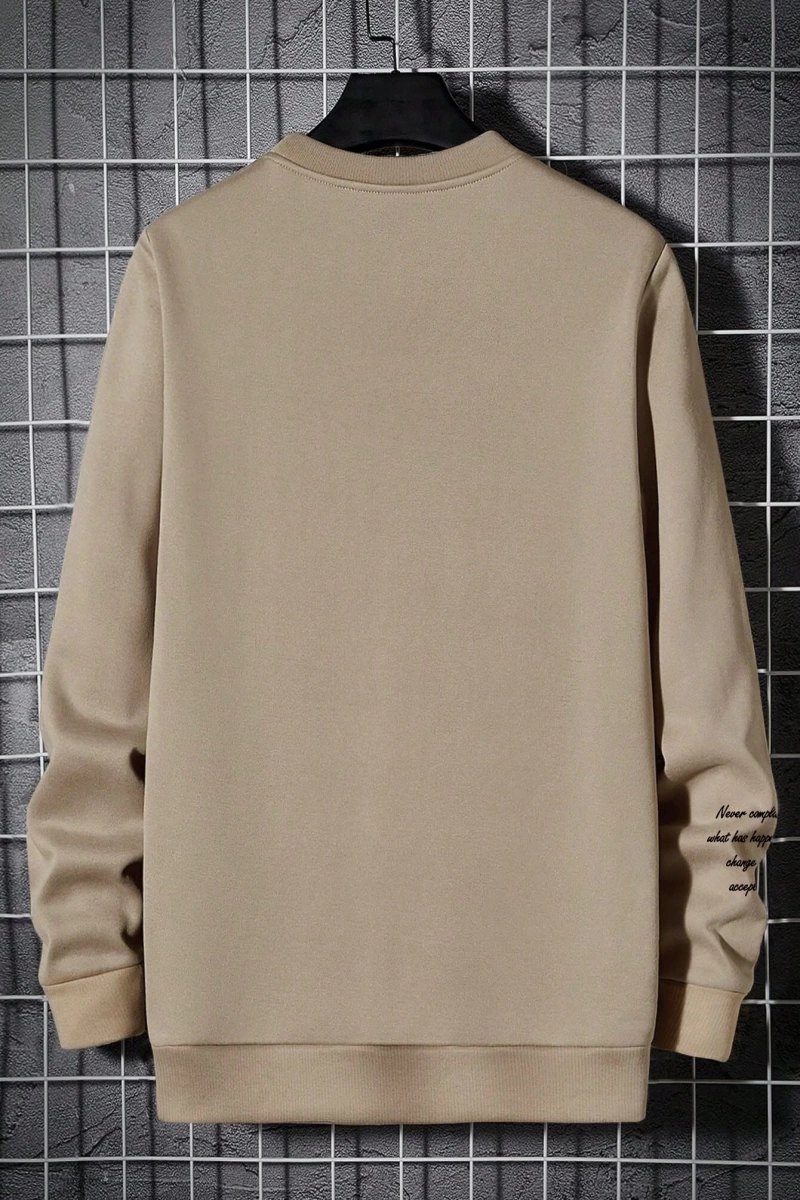 Bol Kesim Erkek Yuvarlak Yakalı Sweatshirt Slogan Baskılı