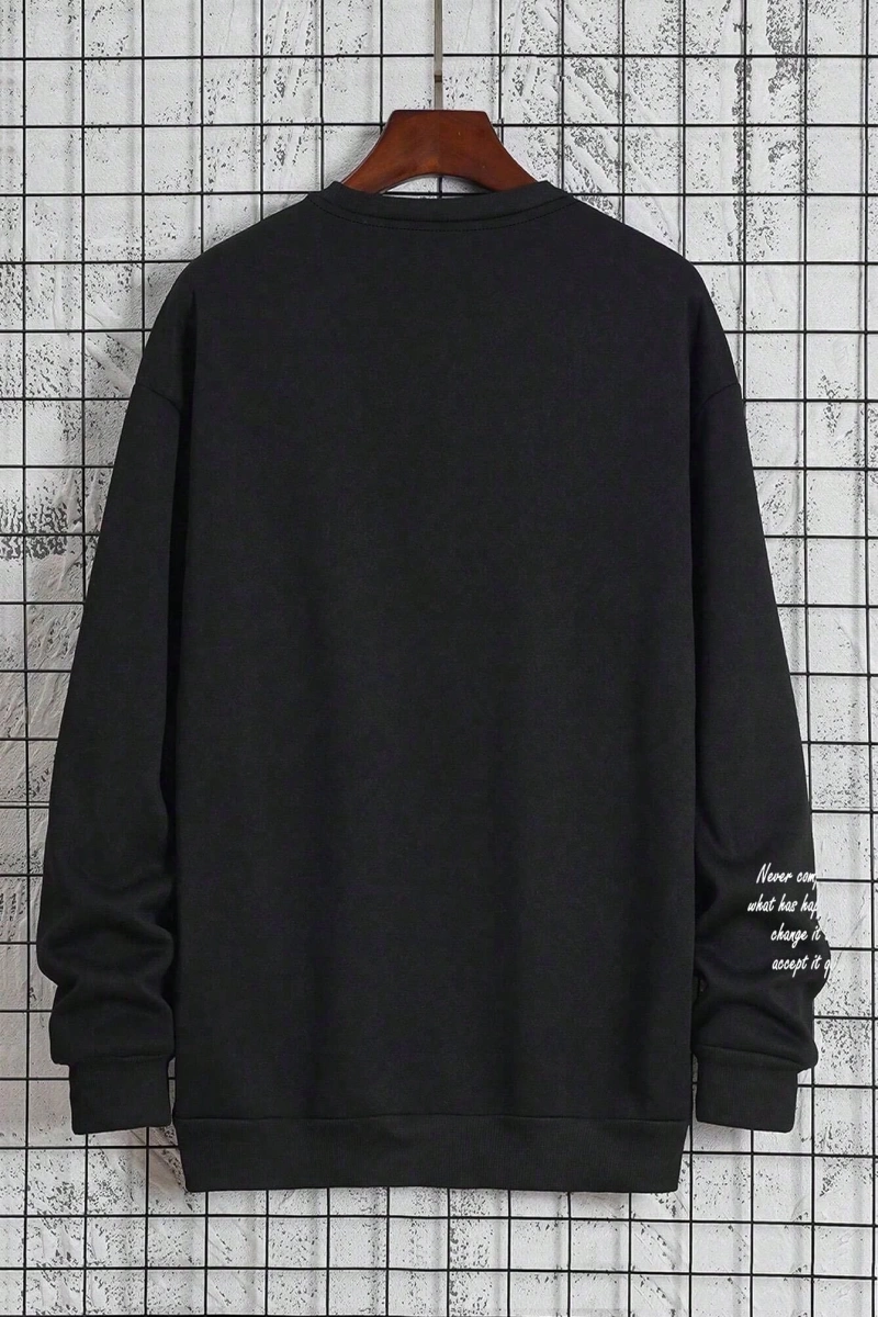 Bol Kesim Erkek Yuvarlak Yakalı Sweatshirt Slogan Baskılı