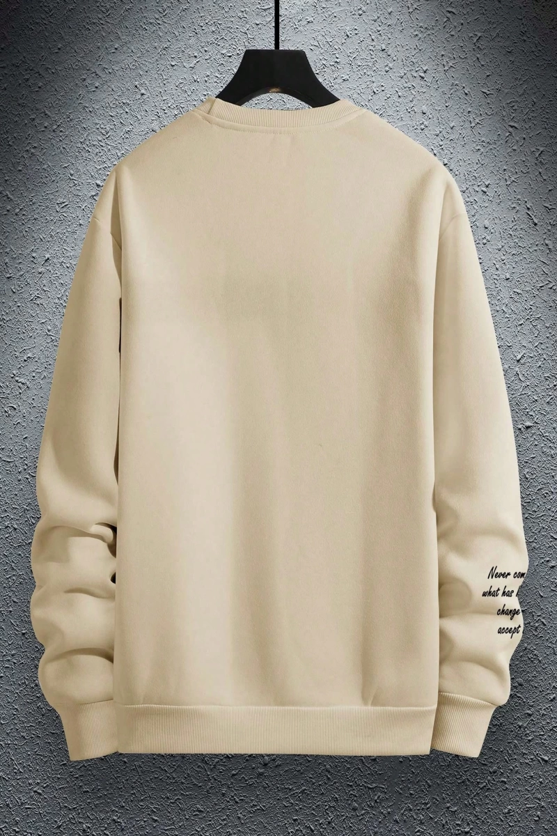 Bol Kesim Erkek Yuvarlak Yakalı Sweatshirt Slogan Baskılı