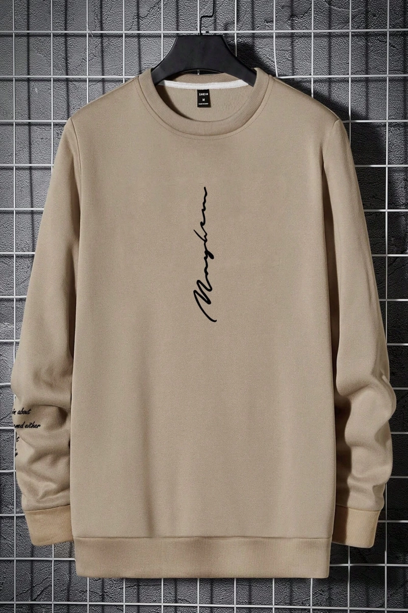 Bol Kesim Erkek Yuvarlak Yakalı Sweatshirt Slogan Baskılı