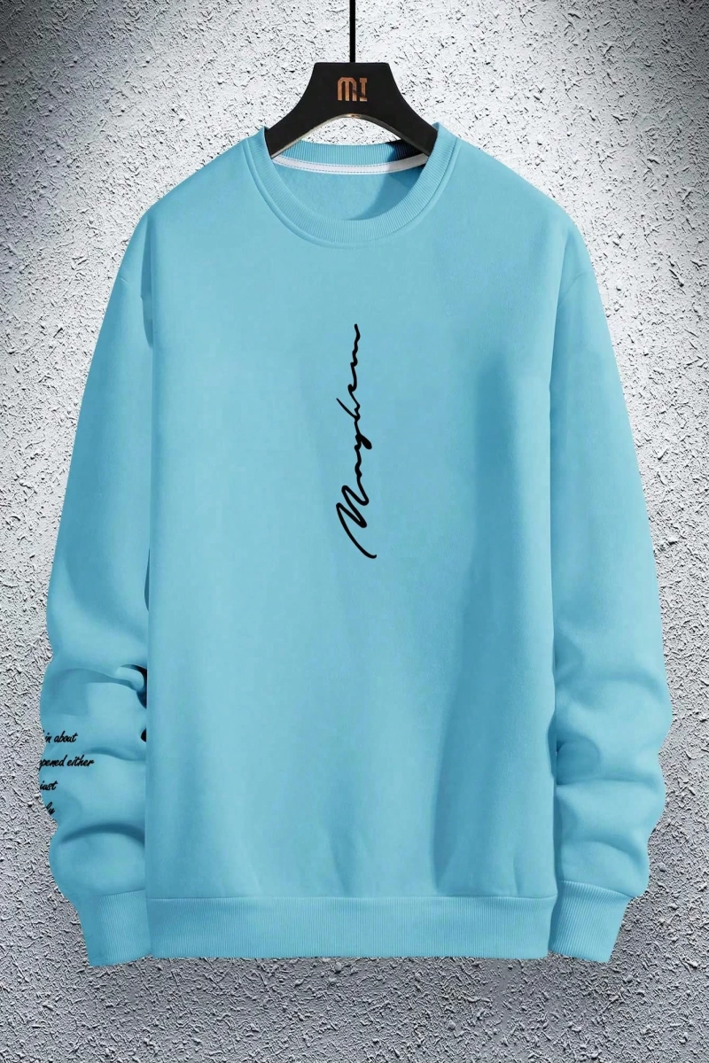 Bol Kesim Erkek Yuvarlak Yakalı Sweatshirt Slogan Baskılı