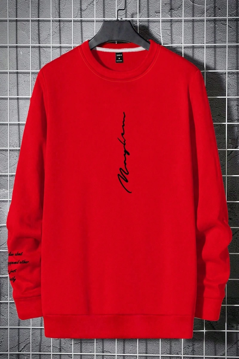 Bol Kesim Erkek Yuvarlak Yakalı Sweatshirt Slogan Baskılı