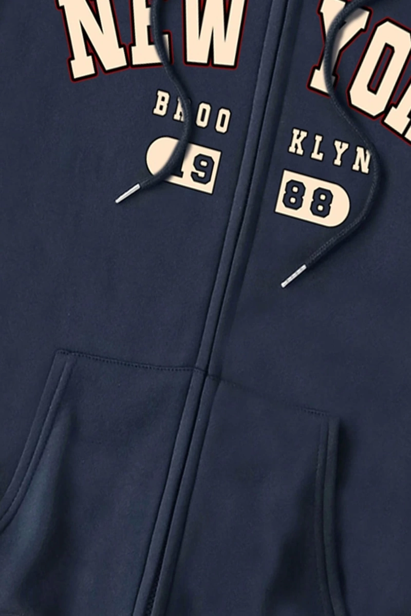 Bol Kesim Mektup Baskılı Kapüşonlu Bağcıklı Sweatshirt Düşük Omuz Tasarımı, Uzun Kollu Model 5137