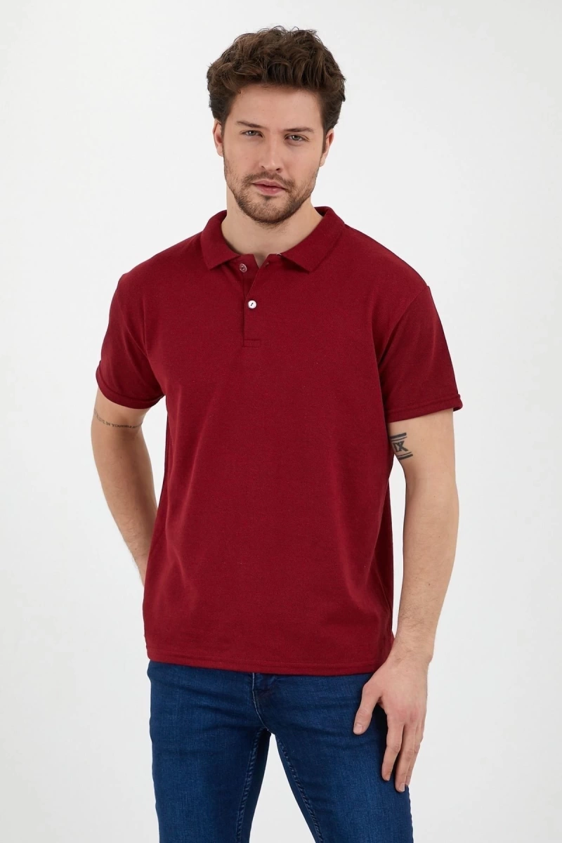 Bordo Dar/slim Fitt Polo Yaka Tshirt