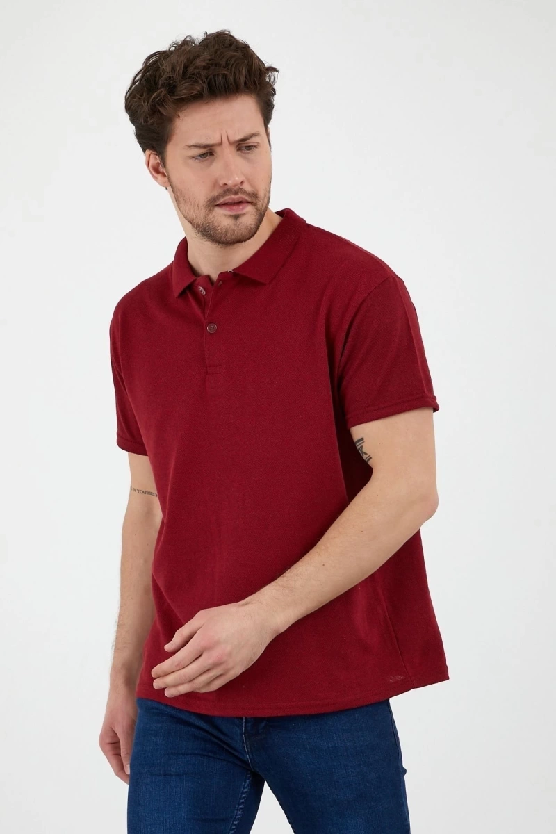 Bordo Dar/slim Fitt Polo Yaka Tshirt