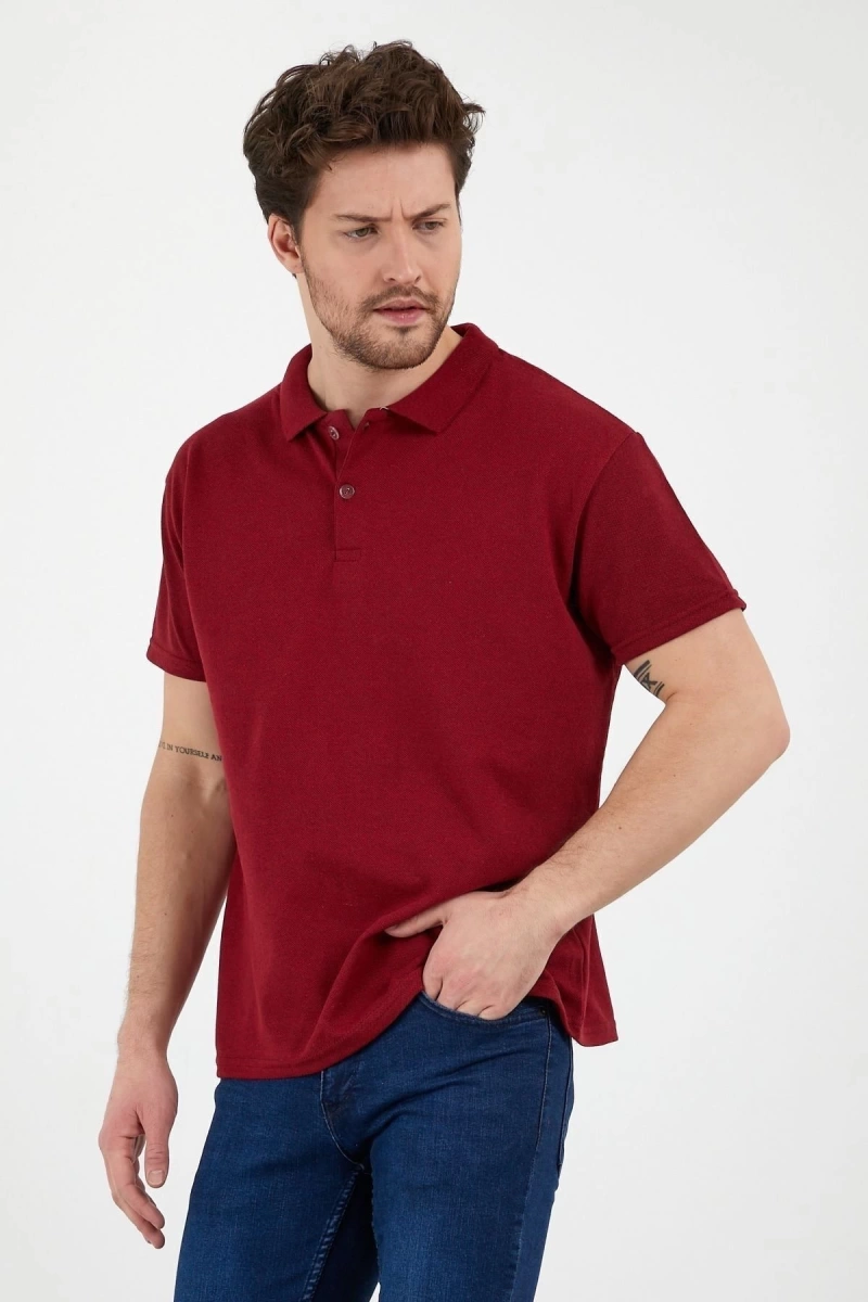 Bordo Dar/slim Fitt Polo Yaka Tshirt