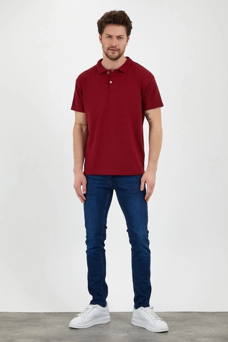 Bordo Dar/slim Fitt Polo Yaka Tshirt