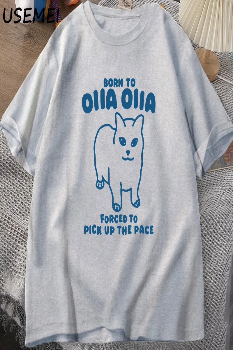Born To OIIA Dönen Kedi T-Shirt Komik Retro Hayvan Tee 90s Pamuk Adam kısa kollu tişört Haraj 2972