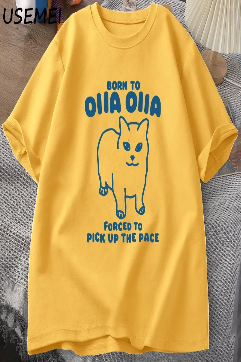 Born To OIIA Dönen Kedi T-Shirt Komik Retro Hayvan Tee 90s Pamuk Adam kısa kollu tişört Haraj 2972
