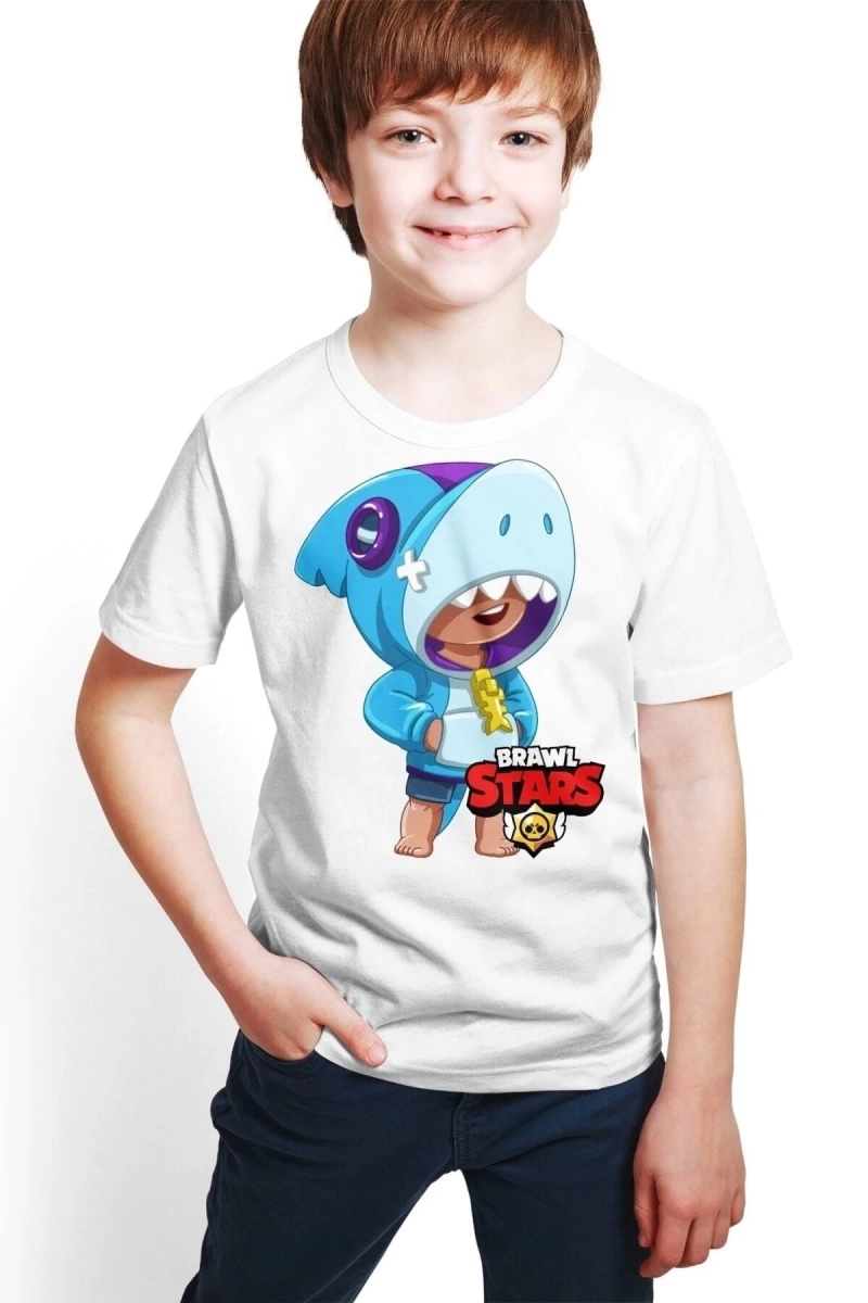 Brawl Stars - Leon - Dijital Baskılı Erkek Çocuk Beyaz T-shirt E-01