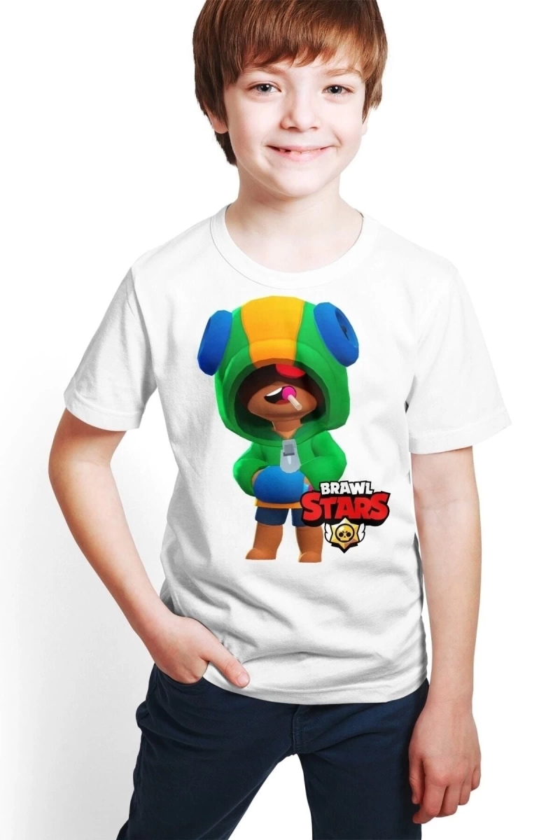 Brawl Stars - Leon - Dijital Baskılı Erkek Çocuk Beyaz T-shirt E-03