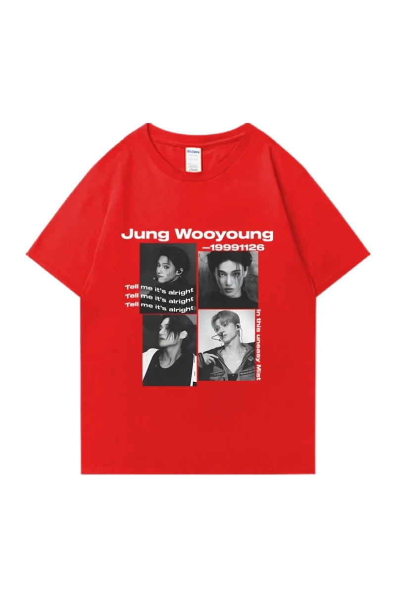 Bts Ateez Wooyoung grafik siyah tişört erkek kadın moda vintage boy kısa kollu t shirt Unisex