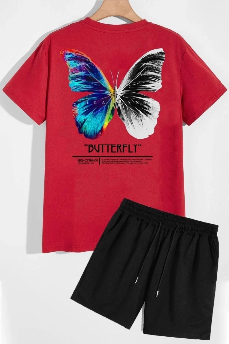 Butterfly Sırt Baskılı Şort T-shirt Eşofman Takımı BUTTERFLY