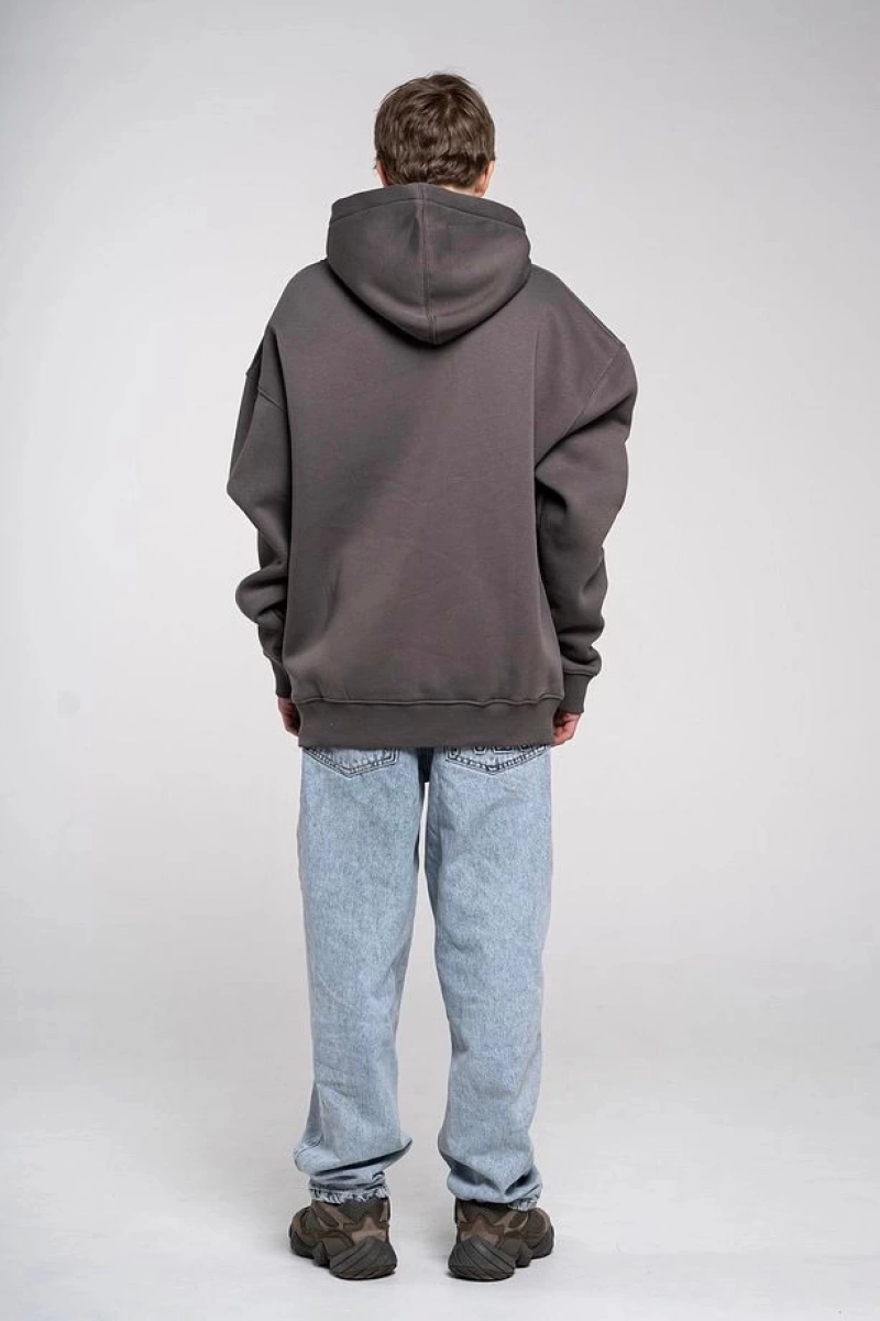 Büyük Beden Antrasit Praise God Baskılı 3 iplik Oversize Kapüşonlu Sweatshirt - Gri