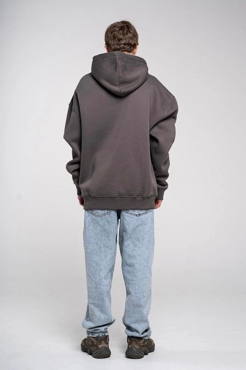 Büyük Beden Antrasit Praise God Baskılı 3 iplik Oversize Kapüşonlu Sweatshirt - Gri