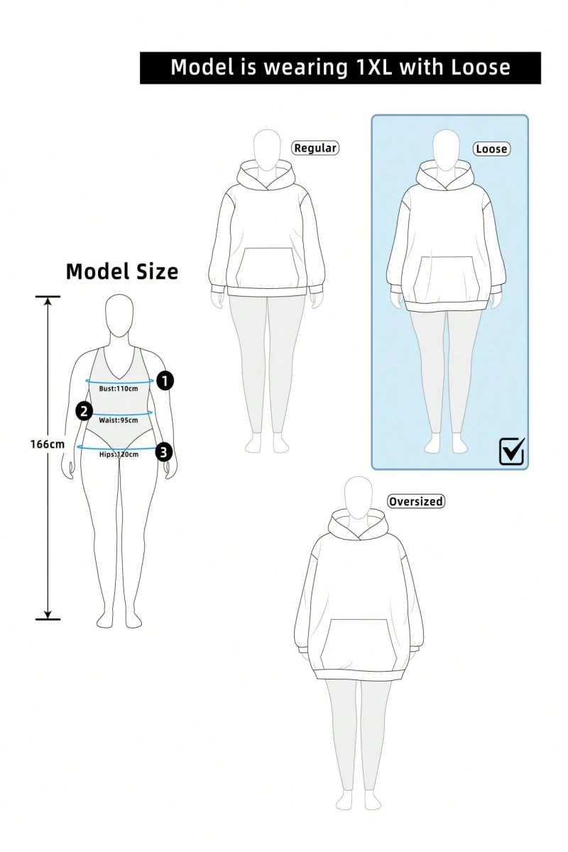Büyük Beden Bol Günlük Kapüşonlu Fermuarlı Harf Baskılı Sweatshirt Model 5146