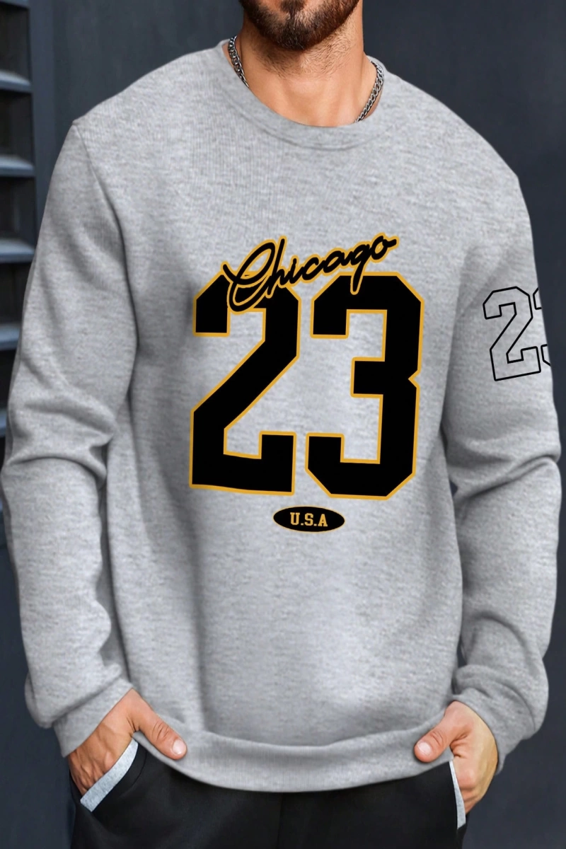 Büyük Beden Erkek Günlük Harf ve Rakam Baskılı Sweatshirt, İlkbahar