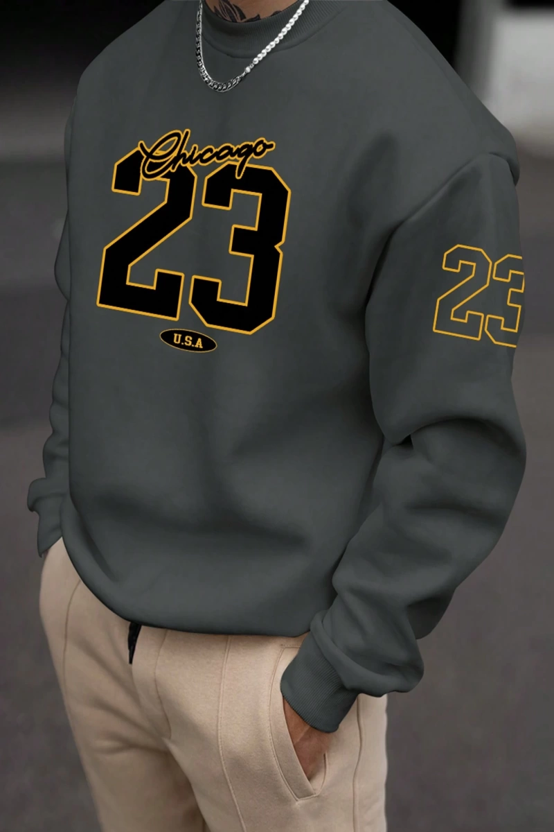 Büyük Beden Erkek Günlük Harf ve Rakam Baskılı Sweatshirt, İlkbahar