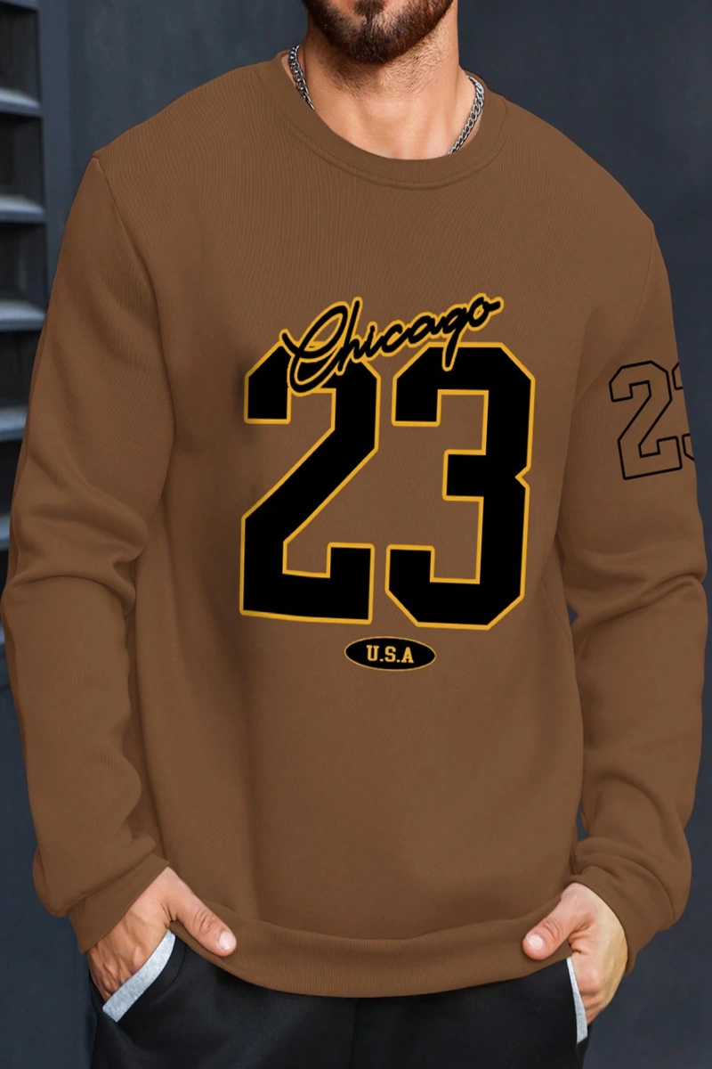 Büyük Beden Erkek Günlük Harf ve Rakam Baskılı Sweatshirt, İlkbahar