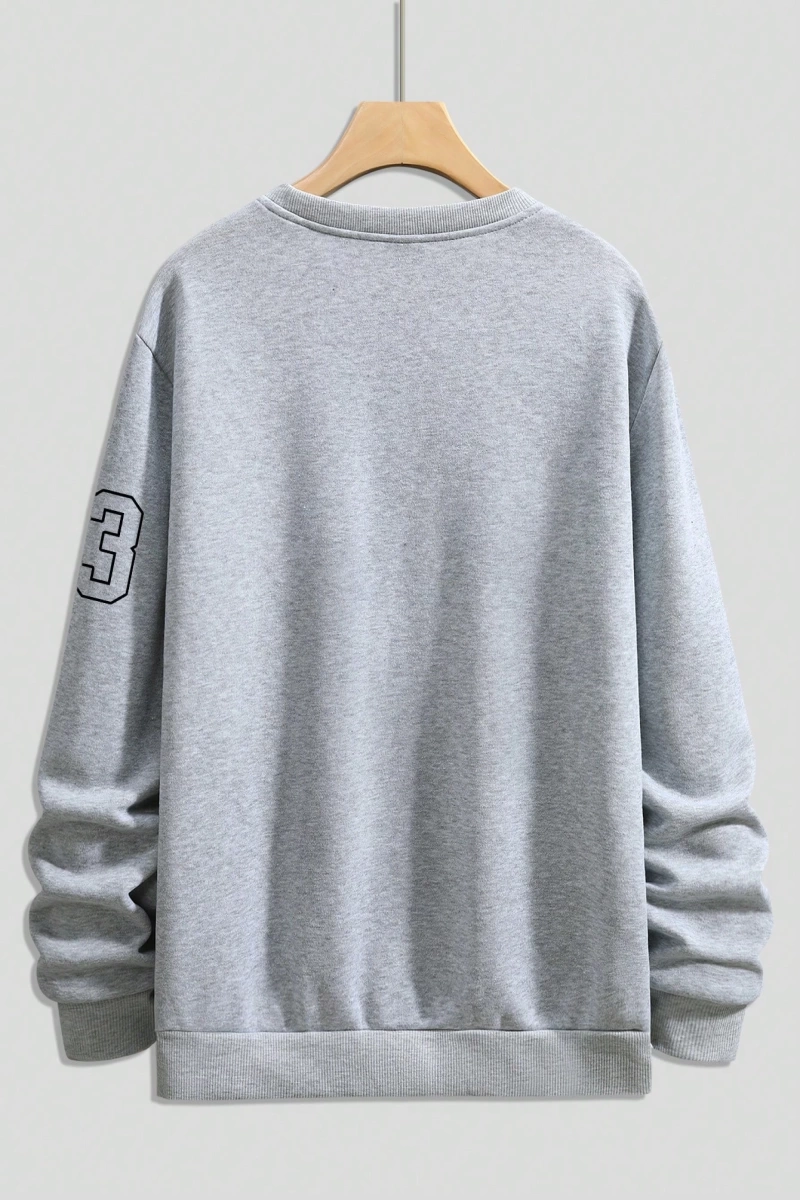 Büyük Beden Erkek Günlük Harf ve Rakam Baskılı Sweatshirt, İlkbahar