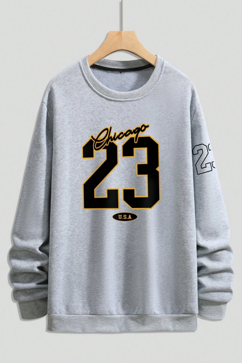 Büyük Beden Erkek Günlük Harf ve Rakam Baskılı Sweatshirt, İlkbahar