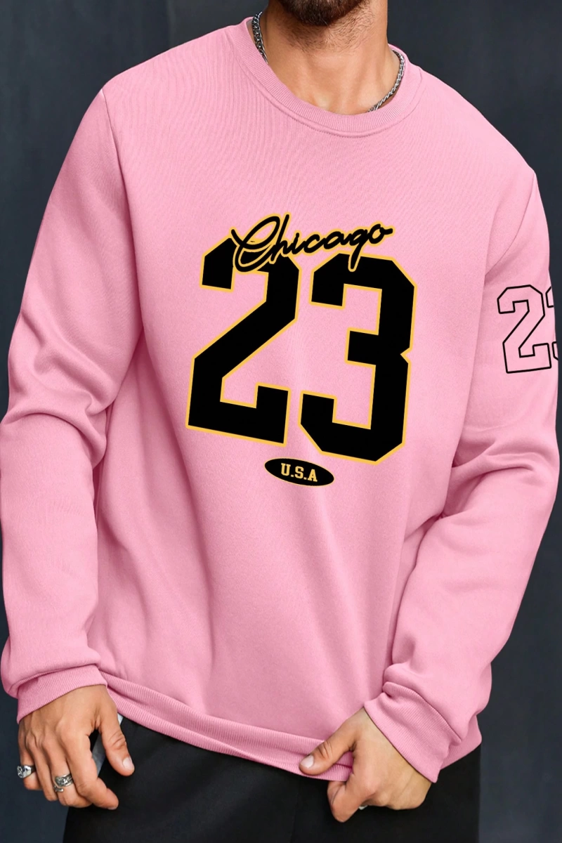 Büyük Beden Erkek Günlük Harf ve Rakam Baskılı Sweatshirt, İlkbahar