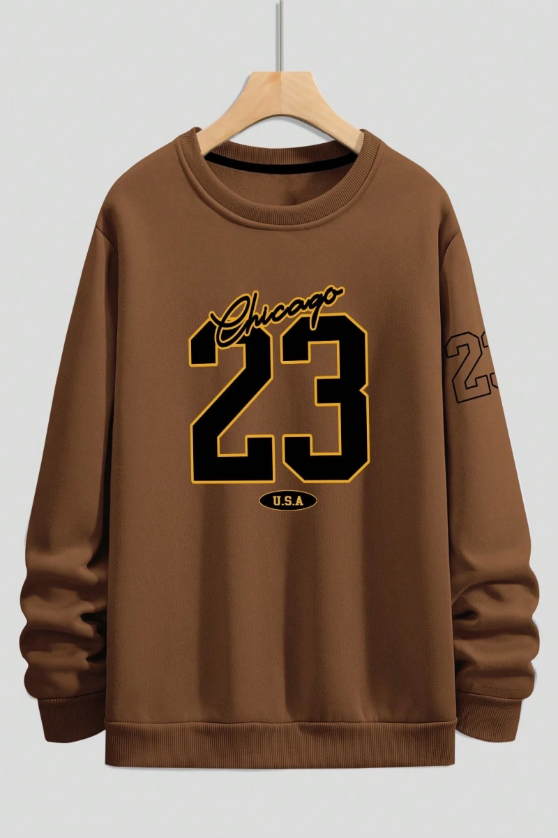 Büyük Beden Erkek Günlük Harf ve Rakam Baskılı Sweatshirt, İlkbahar